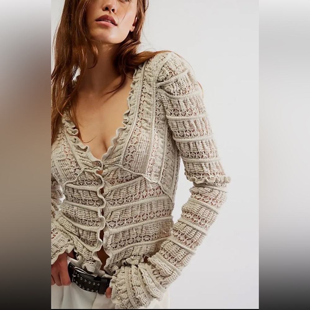 Free People Wild Roses Cardi in Grey